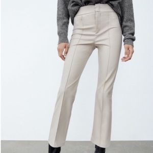 Zara Cream High-waisted Flare Faux-leather Pants